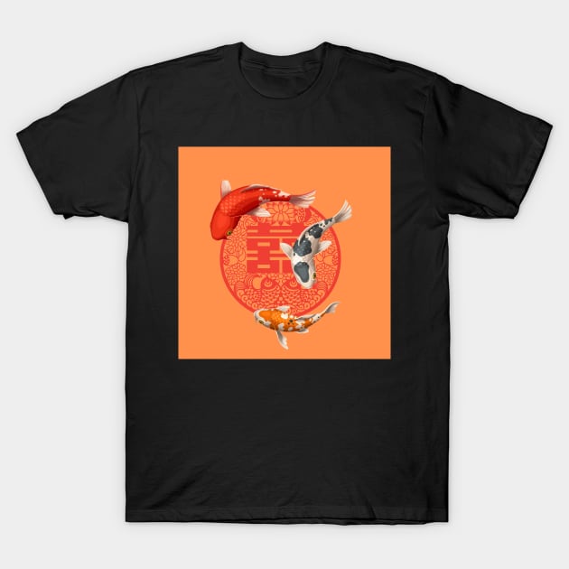 Double Happiness Koi Fish Orange with Red Symbol - Hong Kong Retro T-Shirt by CRAFTY BITCH